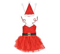 [en.casa] Maschera Natalizia da Donna Insieme di 3 Pezzi 64 x 50 cm Taglia: 36-42 Costume e Cappello Babbo Natale e Cintura Nera Rosso/Bianco