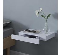 [en.casa] Mensola con Cassetto Consolle da Parete Mensola da Muro Comodino Sospeso con Cassetto Integrato 39,5 x 25 x 5 cm - Bianco
