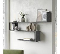 [en.casa] Mensola da Parete a S con 3 Ripiani Scaffale a Muro Libreria Pensile Consolle da Parete 72 x 120 x 15 cm Effetto Cemento
