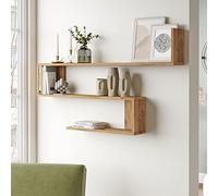 [en.casa] Mensola da Parete a S con 3 Ripiani Scaffale a Muro Libreria Pensile Consolle da Parete 72 x 120 x 15 cm Effetto Rovere Rustico