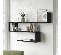 [en.casa] Mensola da Parete a S con 3 Ripiani Scaffale a Muro Libreria Pensile Consolle da Parete 72 x 120 x 15 cm Nero