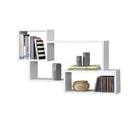 [en.casa] Mensola da Parete con 3 Scomparti Aperti Scaffale Libreria Sospesa a Muro con Ripiani Portaoggetti Espositore Pensile per Soggiorno Studio Corridoio 87x18x54 cm - Bianco