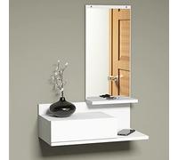 [en.casa] Mensola da Parete con Cassetto e Specchio (A x L x P) 80 x 60 x 30 cm Mobile da Ingresso - Bianco