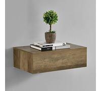 [en.casa] Mensola da Parete con Cassetto Integrato Comodino Sospeso Mobiletto Salvaspazio per Camera da Letto Ingresso Soggiorno 46x30x15 cm Design Minimalista - Effetto Legno