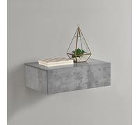 [en.casa] Mensola da Parete con Cassetto Integrato Comodino Sospeso Mobiletto Salvaspazio per Camera da Letto Ingresso Soggiorno 46x30x15 cm Design Minimalista - Effetto Cemento
