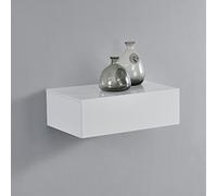 [en.casa] Mensola da Parete con Cassetto Integrato Comodino Sospeso Mobiletto Salvaspazio per Camera da Letto Ingresso Soggiorno 46x30x15 cm Design Minimalista - Bianco Lucido