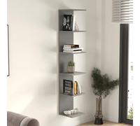 [en.casa] Mensola da Parete Sospesa con 6 Ripiani Scaffale Verticale a Muro Libreria Pensile per Libri Decorazioni Soggiorno Studio Ingresso 180x35x32 cm - Grigio