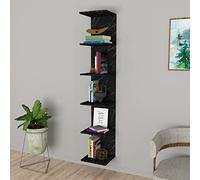 [en.casa] Mensola da Parete Sospesa con 6 Ripiani Scaffale Verticale a Muro Libreria Pensile per Libri Decorazioni Soggiorno Studio Ingresso 180x35x30 cm - Effetto Marmo Nero
