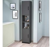 [en.casa] Mobile a Colonna a 2 Ante a 2 Scomparti Aperti per Cucina Dispensa Armadio Alto Stretto Multiuso per Bagno Ingresso con Ripiani 180 x 35 x 30 cm - Antracite