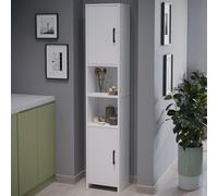 [en.casa] Mobile a Colonna a 2 Ante a 2 Scomparti Aperti per Cucina Dispensa Armadio Alto Stretto Multiuso per Bagno Ingresso con Ripiani 180 x 35 x 30 cm - Bianco