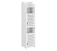 [en.casa] Mobile a Colonna da Bagno a 2 Ante Mobiletto Contenitore da Terra con 2 Vani Chiusi e Scomparti Aperti Armadietto Alto con Ripiano 135 x 32 x 32 cm - Bianco