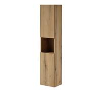 [en.casa] Mobile a Colonna Pensile da Bagno NEWPORT Armadio da Parete con 2 Ante Reversibili 2 Ripiani e Scomparto Aperto 140x30x25 cm - Effetto Rovere Coast Evoke