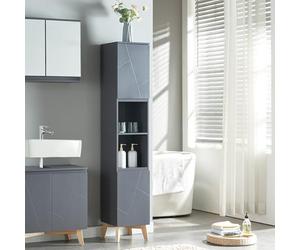 [en.casa] Mobile a Colonna per Bagno Armadietto Alto Stretto con Ante e Vani Aperti Mobile da Bagno Cucina 160 x 30 x 30 cm Grigio