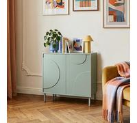 [en.casa] Mobile Contenitore a 2 Ante Decorative Credenza Bassa con Ripiano e 2 Scomparti Chiusi Comò Multiuso per Soggiorno Camera da Letto 75 x 70 x 34 cm - Verde Salvia