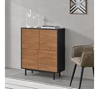 [en.casa] Mobile Contenitore a 4 Ante Push to Open Credenza Comò Multiuso per Soggiorno Camera da Letto Studio con Ripiano e 4 Scomparti 93x80x30 cm - Nero/Effetto Legno Scuro