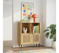 [en.casa] Mobile Contenitore Multiuso a 2 Ante Credenza con 4 Vani Portaoggetti Scomparti Chiusi Aperti per Soggiorno Camera da Letto Ingresso Studio 85 x 75 x 30 cm - Effetto Rovere/Rattan