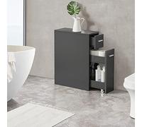 [en.casa] Mobile da Bagno Basso Stretto con 2 Cassetti Armadietto Multiuso per Cucina Lavanderia 61x20x45 cm Cassetto Estraibile a Ripiani e Rotelle - Grigio Scuro