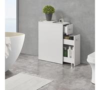 [en.casa] Mobile da Bagno Basso Stretto con 2 Cassetti Armadietto Multiuso per Cucina Lavanderia 61x20x45 cm Cassetto Estraibile a Ripiani e Rotelle - Bianco