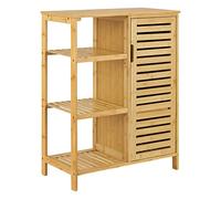 [en.casa] Mobile da Bagno in Bambù con 3 Scomparti Chiusi e Ripiani Vani Aperti Mobiletto da Terra Salvaspazio Anta a Listelli 87 x 66 x 33 cm Lavanderia Corridoio - Naturale