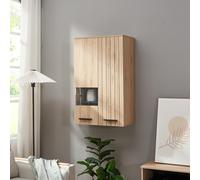 [en.casa] Mobile da Parete a 2 Ante Armadio Pensile a Muro con 8 Scomparti Vani Portaoggetti Ripiani Anta con Finestrella per Bagno Cucina Studio Ingresso 98x60x35 cm - Effetto Rovere