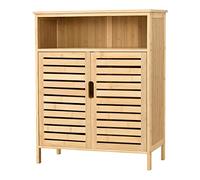 [en.casa] Mobile da Terra Multifunzionale con 2 Ante a Listelli e Scomparto Aperto Armadietto a Ripiani per Bagno Cucina Ingresso (AxLxP) 81 x 66 x 31 cm - Bambù Naturale
