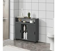 [en.casa] Mobile da Terra Salvaspazio per Bagno con Ante Scorrevoli Scomparti Chiusi e Ripiano Armadietto a 4 Ruote per Cucina Corridoio con Vani Aperti 71x70x20 cm - Grigio Scuro