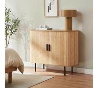 [en.casa] Mobile Multiuso a 2 Ante Scorrevoli in Bambù Scarpiera con 3 Ripiani Vani Portascarpe Comò Stretto Piano Ovale per Ingresso Soggiorno Camera da Letto 100x40x80 cm - Naturale/Nero