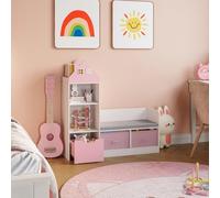 [en.casa] Mobile per Cameretta con Panchina e Scaffale a Torre Arredo per Bambini con Seduta Libreria e Contenitori a Misura di Bimbi 100 x 99 x 30 cm Rosa/Bianco