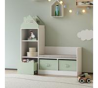 [en.casa] Mobile per Cameretta con Panchina e Scaffale a Torre Arredo per Bambini con Seduta Libreria e Contenitori a Misura di Bimbi 100 x 99 x 30 cm Menta Verde/Bianco