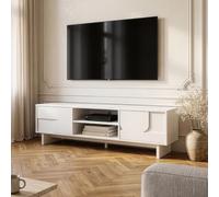 [en.casa] Mobile Porta TV a 2 Ante Bianco 150x39x45 cm | Supporto Televisore, Stand Multimediale, Credenza Bassa, 2 Scomparti Vani Aperti, per Soggiorno Studio Living Ingresso