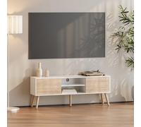 [en.casa] Mobile Porta TV a 2 Ante e Ripiani Aperti Supporto Televisore con Scomparti Chiusi Tavolo Basso Contenitore per Soggiorno Studio Corridoio 120x30x47 cm - Bianco/Effetto Rovere