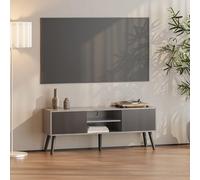 [en.casa] Mobile Porta TV a 2 Ante e Ripiani Aperti Supporto Televisore con Scomparti Chiusi Tavolo Basso Contenitore per Soggiorno Studio Corridoio 120x30x47 cm - Grigio Chiaro/Nero