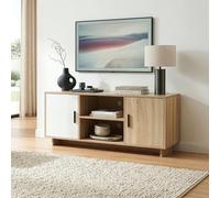[en.casa] Mobile Porta TV a 2 Ante e Scomparti Aperti Supporto Televisore Stand Multimediale Credenza Bassa per Soggiorno Studio Living 120x39x52 cm Effetto Rovere Sonoma/Bianco