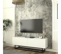 [en.casa] Mobile Porta TV a 2 Ante Ribalta Decorative e Telaio in Metallo Stand Centro Multimediale Supporto con 2 Scomparti Mobile Contenitore Soggiorno 135x32x47 cm - Bianco