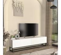 [en.casa] Mobile Porta TV a 2 Ante Ribalta Decorative e Telaio Lungo in Metallo Stand Centro Multimediale Supporto con 2 Scomparti Mobile Contenitore Soggiorno 180x32x47 cm - Bianco