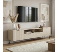 [en.casa] Mobile Porta TV a Ante Decorative 2 Scomparti Chiusi Mobile Contenitore con Vani Aperti 2 Cassetti Stand Multimediale Foro Passacavi 180x40x51 cm Soggiorno - Color Sabbia