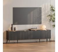 [en.casa] Mobile Porta TV a Ante Decorative e 4 Scomparti Chiusi Mobile Contenitore con Ripiano e Vani Stand Multimediale Foro Passacavi 180x35x51 cm Soggiorno - Nero