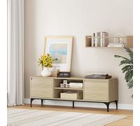 [en.casa] Mobile Porta TV a Vani Chiusi con Ante e Scomparti Aperti Tavolo Basso Stand Multimediale con Fori Passacavi 140 x 40 x 50 cm per Soggiorno Salotto - Effetto Rovere Chiaro