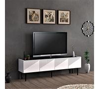 [en.casa] Mobile Porta TV (AxLxP) 45 x 154 x 37 cm Consolle Bassa con 2 Scomparti Chiusi Mobile da Soggiorno con Ante a Ribalta - Bianco/Effetto Marmo Nero
