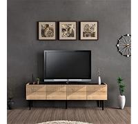 [en.casa] Mobile Porta TV (AxLxP) 45 x 154 x 37 cm Consolle Bassa con 2 Scomparti Chiusi Mobile da Soggiorno con Ante a Ribalta - Effetto Rovere/Marmo Nero