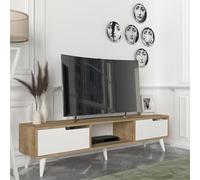 [en.casa] Mobile Porta TV con 2 Ante a Ribalta e Vano Centrale Aperto Tavolo Basso 2 Scomparti Chiusi Stand Multimediale per Soggiorno Salotto 160 x 35 x 40 cm - Effetto Rovere/Bianco