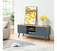 [en.casa] Mobile Porta TV con 2 Ante e Scomparti Aperti Chiusi Armadio Basso Mobile Contenitore Archiviazione Stand Centri Multimediali 120x35x50 cm - Grigio/Effetto Rovere