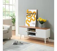 [en.casa] Mobile Porta TV con 2 Ante e Scomparti Aperti Chiusi Armadio Basso Mobile Contenitore Archiviazione Stand Centri Multimediali 120x35x50 cm - Bianco/Effetto Legno Teak