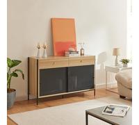 [en.casa] Mobile Porta TV con 2 Cassetti Scomparto Chiuso con Ante Scorrevoli Stand TV con Fori Passacavi Centri Multimediali 120 x 40 x 75 cm - Effetto Rovere/Nero