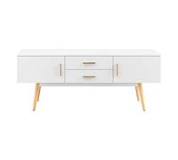 [en.casa] Mobile Porta TV con 2 Cassetti Stand Multimediale a 2 Ante e Vani Chiusi Fori Passacavo Mobile Contenitore per Soggiorno Studio Ingresso 140x40x56 cm - Bianco