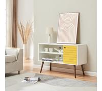 [en.casa] Mobile Porta TV con 2 Scomparti Aperti e Anta Armadio Basso da Archivio Stand Centro Multimediale con Vano Chiuso 100x40x66 cm per Soggiorno Salotto - Bianco/Giallo