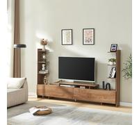 [en.casa] Mobile Porta TV con 6 Ripiani Laterali Stand Multimediale a 2 Vani Chiusi con Ante a Ribalta Scomparto Aperto 233x31x141 cm Soggiorno - Effetto Noce