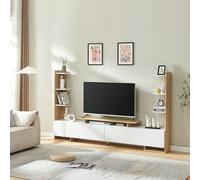 [en.casa] Mobile Porta TV con 6 Ripiani Laterali Stand Multimediale a 2 Vani Chiusi con Ante a Ribalta Scomparto Aperto 233x31x141 cm Soggiorno - Bianco/Effetto Rovere