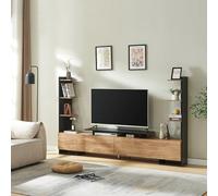[en.casa] Mobile Porta TV con 6 Ripiani Laterali Stand Multimediale a 2 Vani Chiusi con Ante a Ribalta Scomparto Aperto 233x31x141 cm Soggiorno - Nero/Effetto Legno di Mango