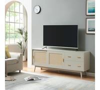 [en.casa] Mobile Porta TV con Cassetti e Ante Scorrevoli in Polyrattan Armadio Basso Mobile Contenitore Archiviazione Stand Centri Multimediali 160x40x65 cm Beige